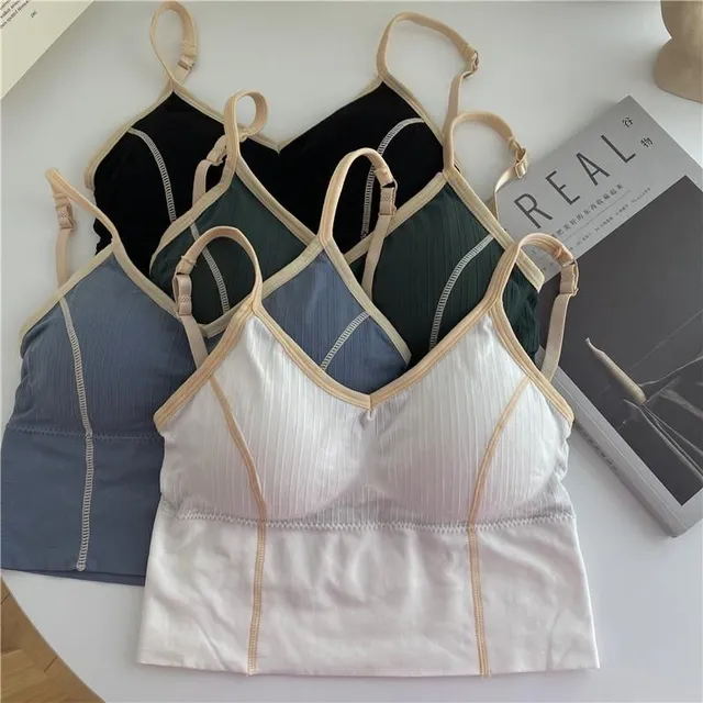 Vintage Ribbed Stitching Straps Slim Bra Top