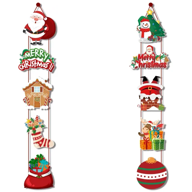 Christmas hanging banner for doors with Santa and snowman for holiday decorations