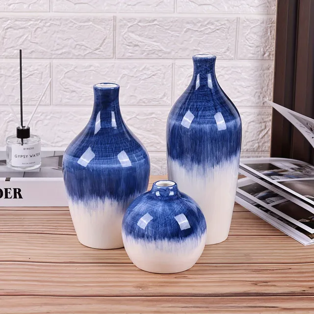 Set of 3 Pcs Ceramic Floral Vase With Crossing Glaze - Suitable for Wedding Dinner, Party At Table, Living Room, Office, Bedroom, Aesthetic Facilities Rooms, Decoration Home, Spring Decoration, Decorative Gift New Year