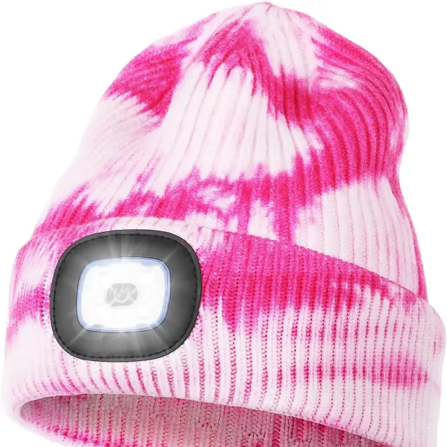 Unisex LED knit cap with USB charging light, head torch, winter knit cap with night light