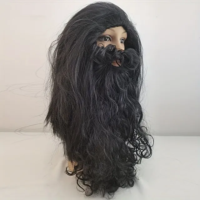 Czech Product Name: Man's Black Wig, Beard and Glasses on Halloween - Costume Wild Cave Man (3 parts)