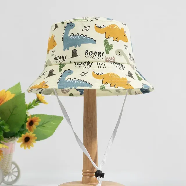 Children's bucket hat with print of cartoon dinosaurs for boys and girls - cute animal fishing hat for infants, summer baby panama hat, sun cap, beret