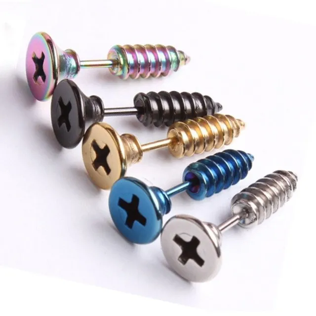 Boucles d'oreilles pour homme en forme de vis - 10 couleurs