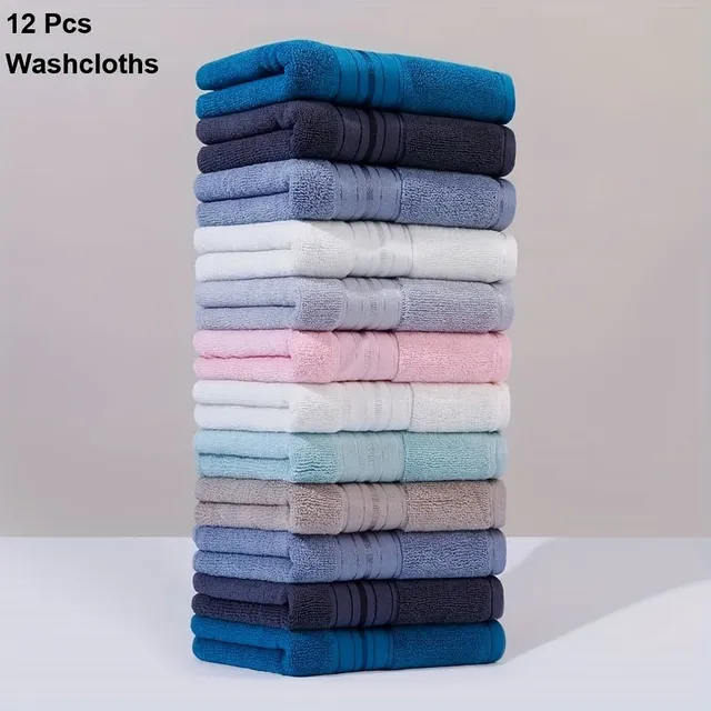 12pcs Simple Plain Linen, Cotton Handkerchiefs Do Households, Small Square Towel On Fingers, Soft Suite Towel Do Home Bathrooms, Bathroom Needs, 13,4*13,4 Thumbs