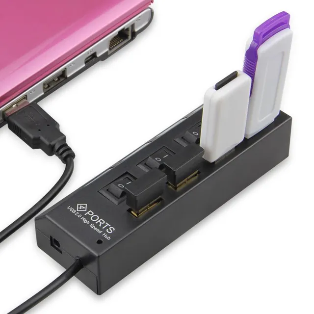 USB 4 portos HUB kapcsolóval - 2 színben
