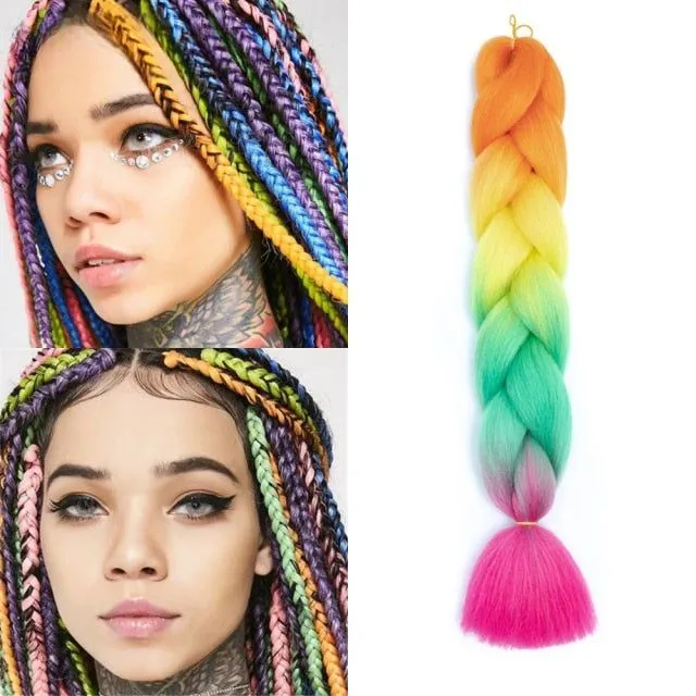 Multicoloured kanekalon hair in braids - multiple colours