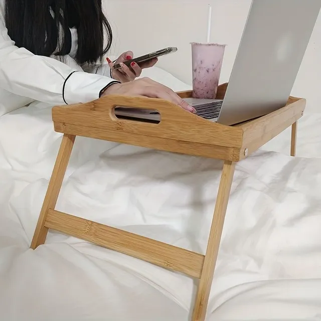 1pc, Bamboo tray for bed Table with folding legs