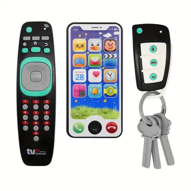 Hudební hračka pro nejmenší - dálkový ovladač, klíč od auta, telefon (3v1)