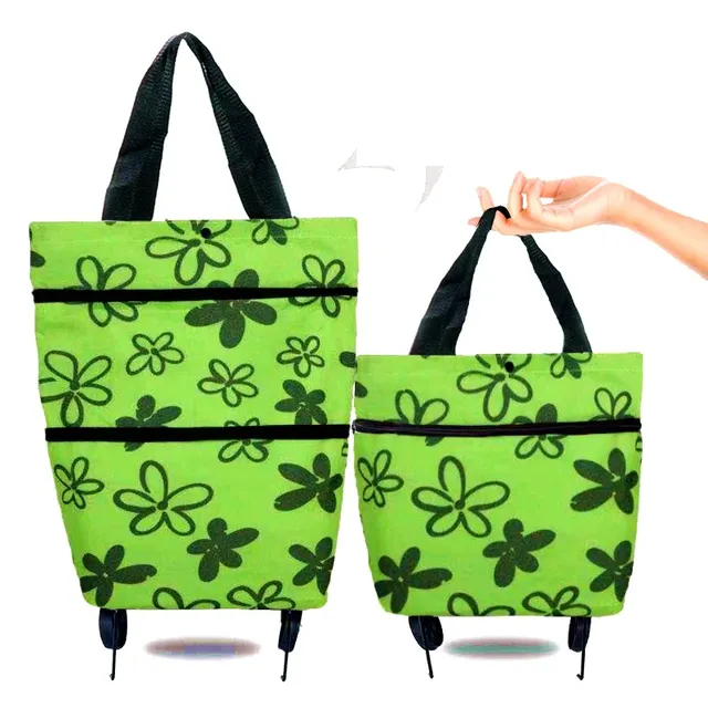 Folding bag on wheels Green Flower