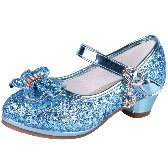 Sandals for girls with glitter and bow, glittery party shoes with high heel - wedding and birthday party shoes