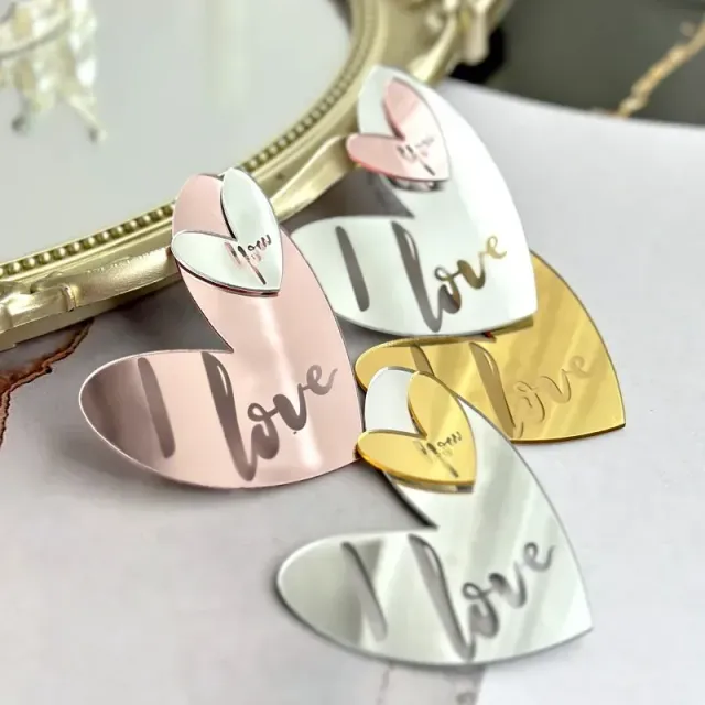 10 bucăți de ornamente de lux din acril în formă de inimi pentru cupcakes