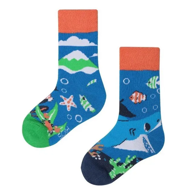 Baby color socks with cute cartoons - medium-high cotton socks