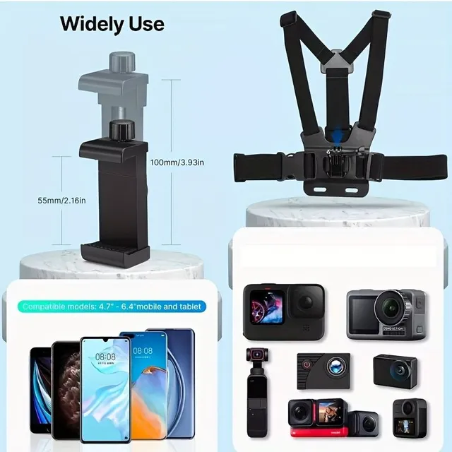 Holder for 6-piece action camera with clip for phone - GoPro / Phone / Osmo Action