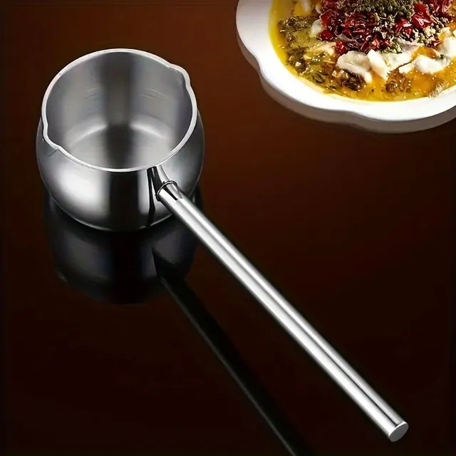 Casserole en acier inoxydable avec long manche pour chauffer huiles et lait