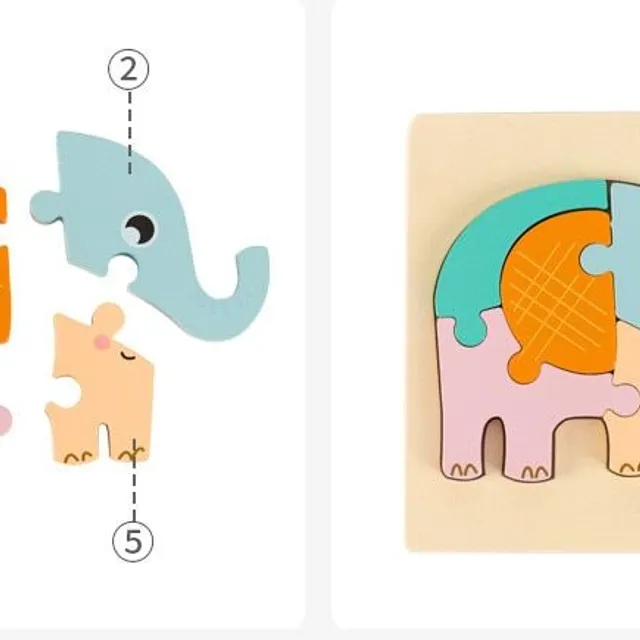 Puzzle educative din lemn cu animale pentru copii