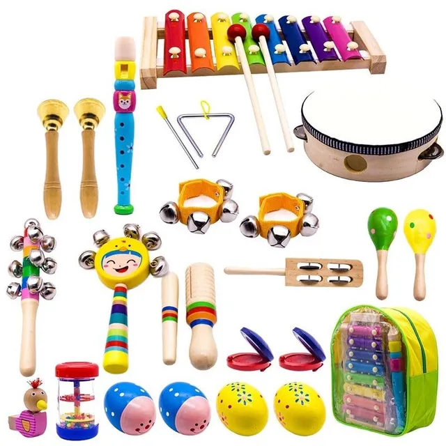 Set de 23 de instrumente muzicale pentru copii din lemn, instrumente de percuție xylofonice pentru educație preșcolară pentru băieți și fete