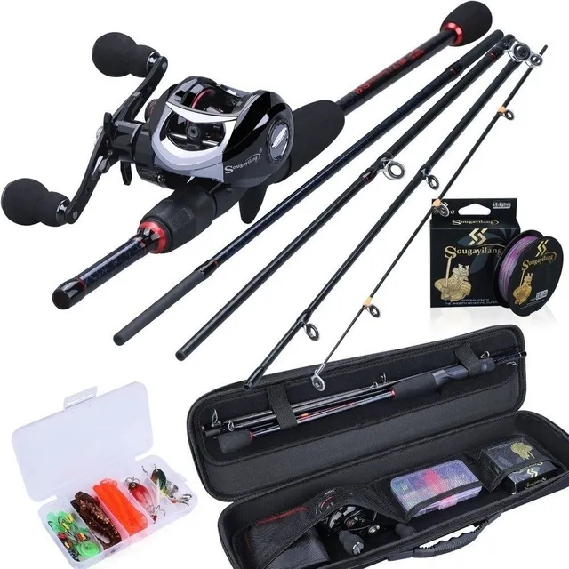 Fishing rod and winch with bag + line, baits - bass rod with winch