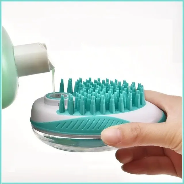 Brush with shampoo dispenser for dogs