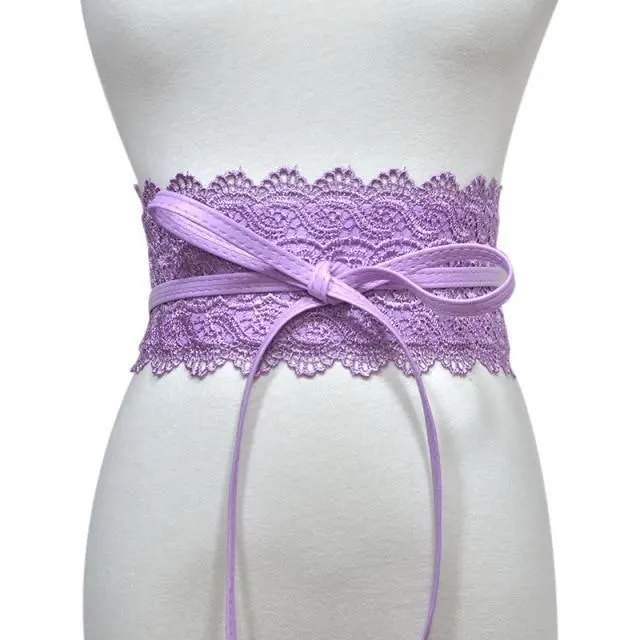 Ladies lace belt with bow purple