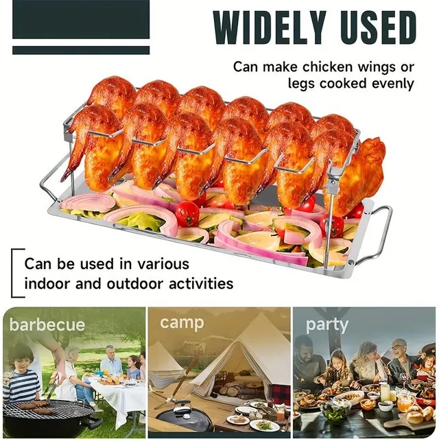 Folding stainless steel stand for chicken thighs and wings for grill, smoking and baking