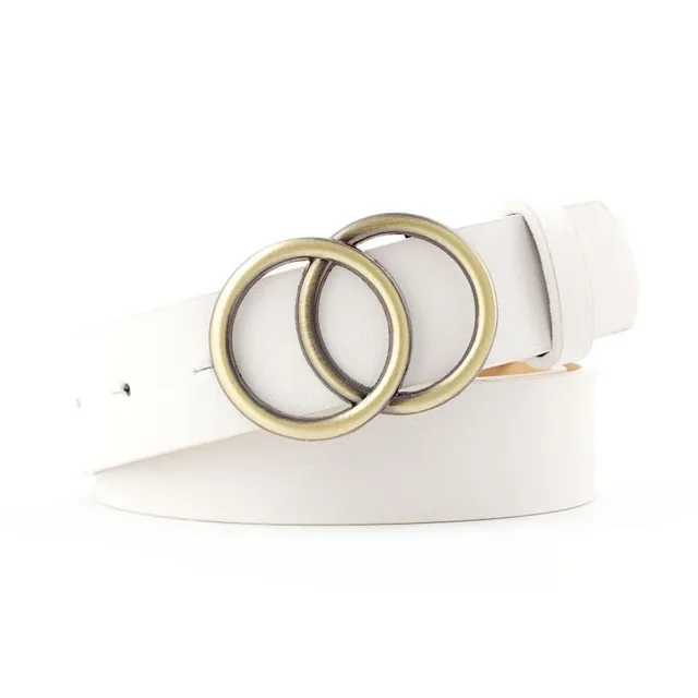 Fashionable ladies belt with round metal buckle