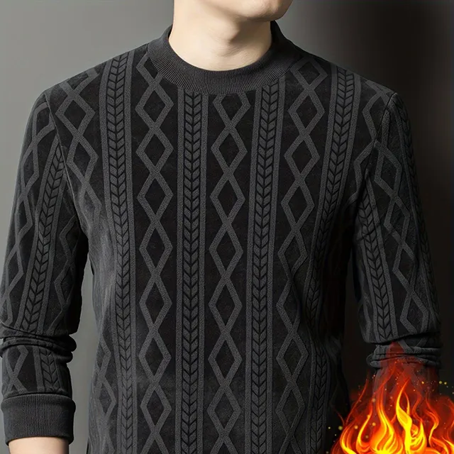 Men's warm sweater with round neckline and diamond pattern