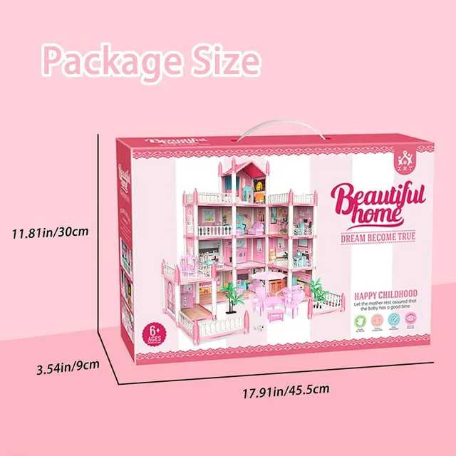 Pink children's playhouse - DIY kit with furniture for girls