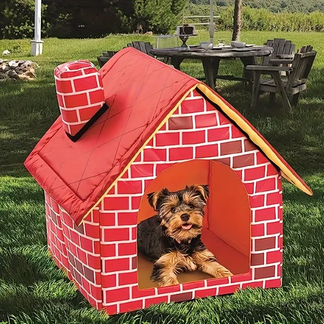 Portable dog bed in the shape of a house - Collectable and washable house for dogs and cats (red)