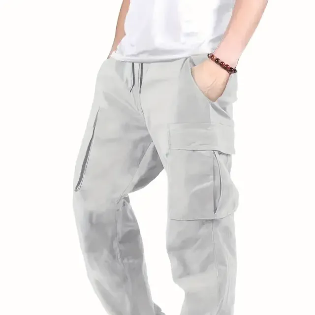 Men's cargo pants made of cotton, comfortable cut, straight pants, multifunctional pockets, ideal for outdoors and free