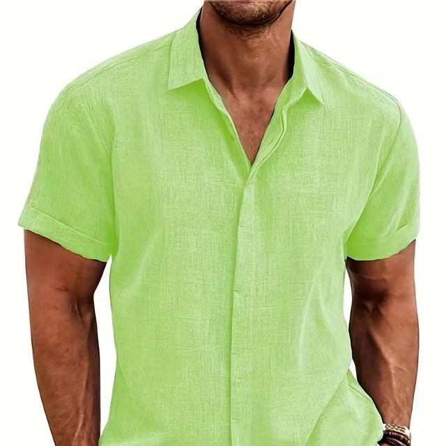 Men's stylish and casual free shirt with collar, buttons and short sleeves