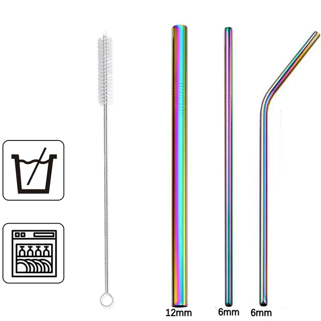 Set of reusable stainless steel straws with sleeve