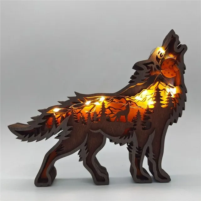 Wooden figure wolf with LED lights