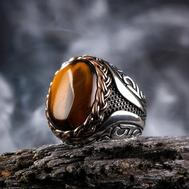 Bague vintage robuste pour homme avec pierre