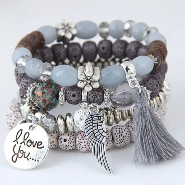 Czech multi-part boho bracelets with charms, beads and tassels for women