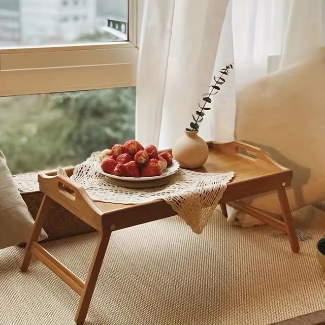 1pc, Bamboo tray for bed Table with folding legs