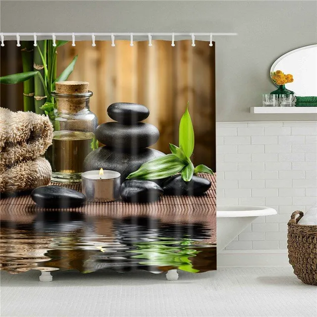 Shower curtain with meditation theme