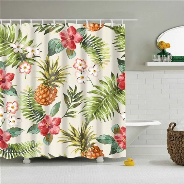 Shower curtain with plant motif