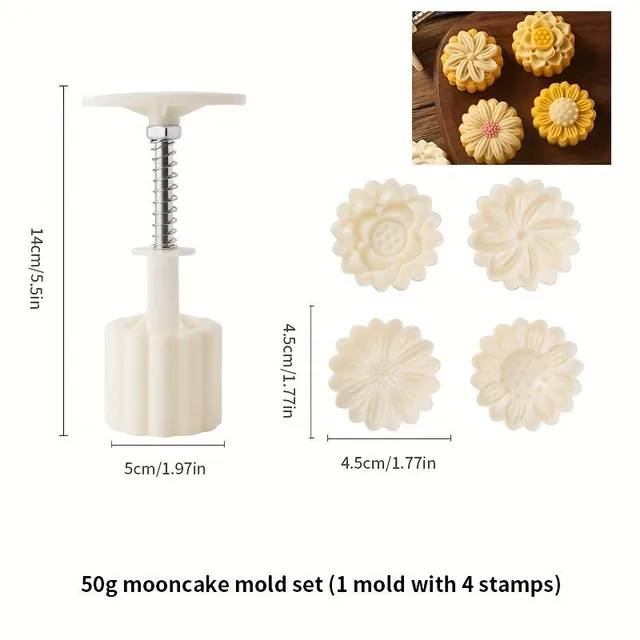 Set practic de forme pentru mooncake cu flori - ideal pentru prepararea acasă a mooncake-urilor cu diverse modele, pentru Festivalul Mijlocului Toamnei și alte ocazii