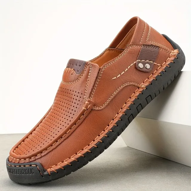 Mocassins pour homme en cuir perforé en grande taille - respirants, résistants à l'usure, à enfiler