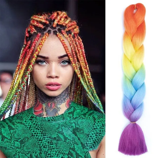 Multicoloured kanekalon hair in braids - multiple colours