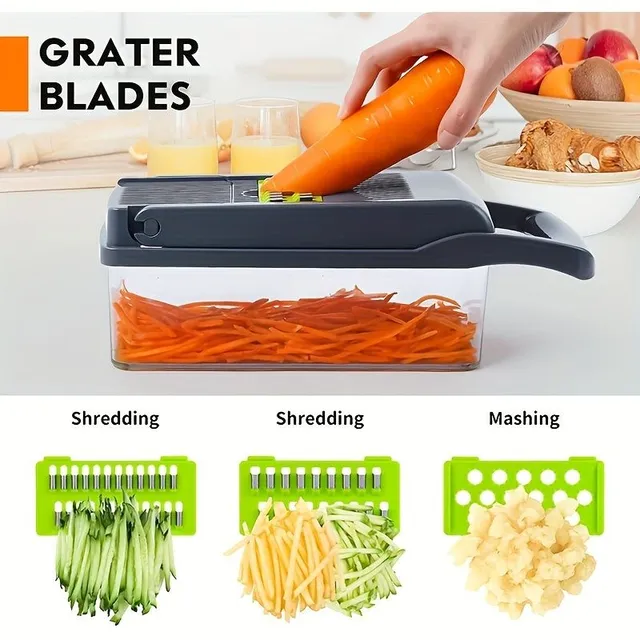 Universal kitchen chopper and grater for fruits and vegetable with container (16 pieces)