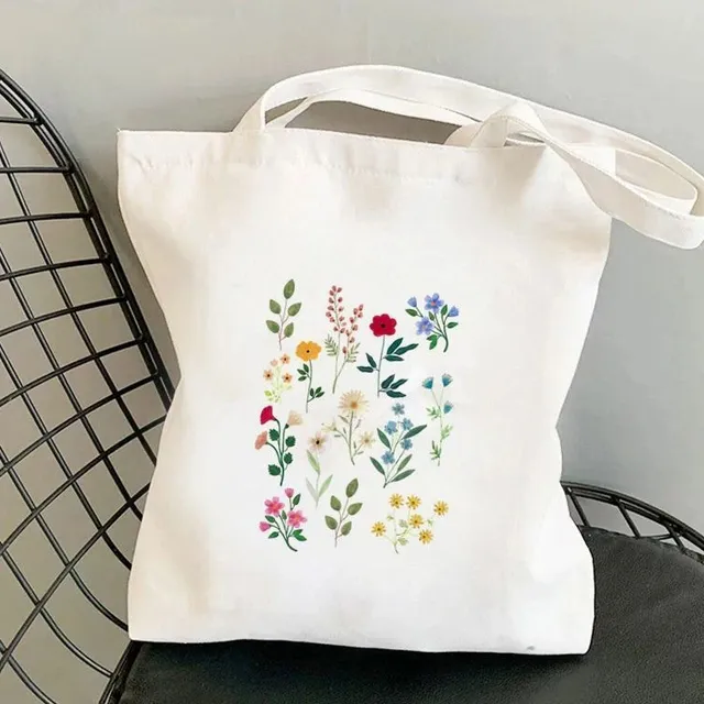 Luxury canvas bag in trendy white with cheerful spring print - more variants Bevan