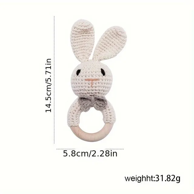 Hooked rattle in the form of a brown bunny - cute design impresses the baby, Built-in bells ring when swinging