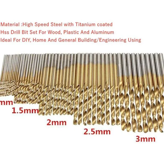 100/200 pcs Titan coated with HSS high-speed steel drills