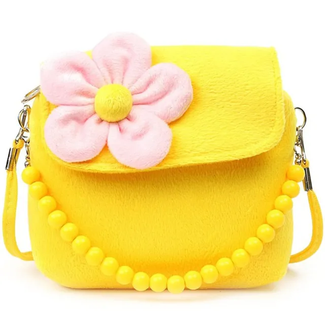 Girl's crossbody bag decorated with flower and beaded handle