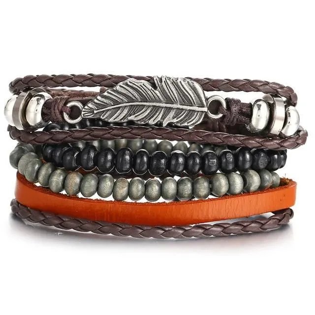 Men's leather bracelet set