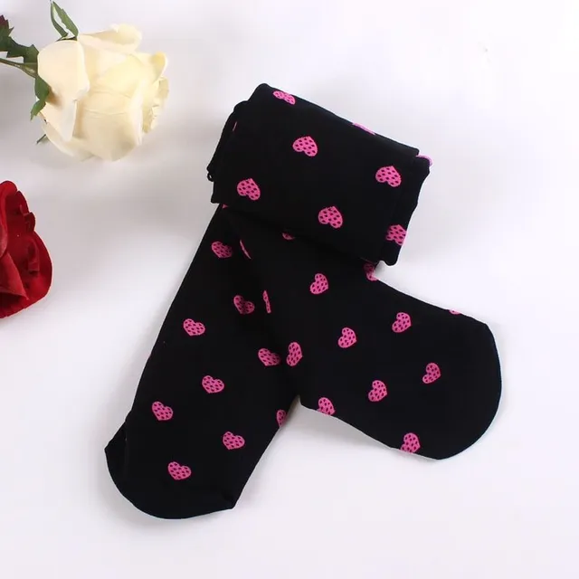 Girl's monochrome stockings decorated with hearts