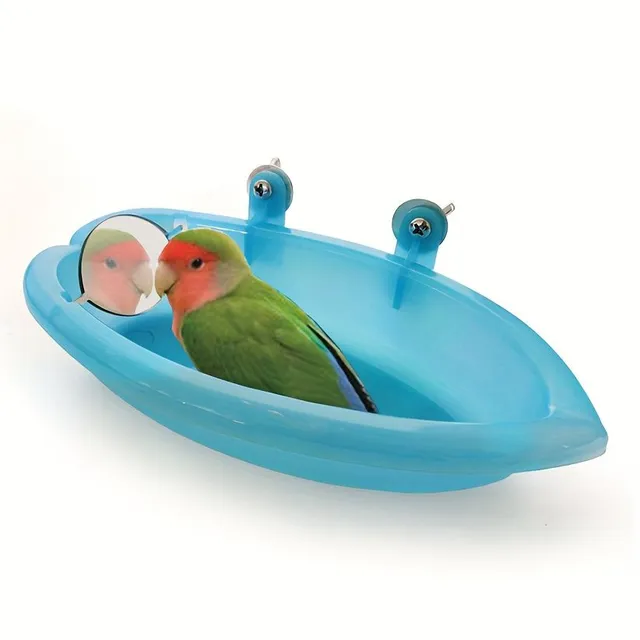 Bird bath with mirror - portable plastic bath for birds, shower for birds, bath accessories