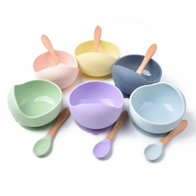 Silicone baby bowl and spoon with suction cup - utensils for children, waterproof suction cups for food, children's utensils