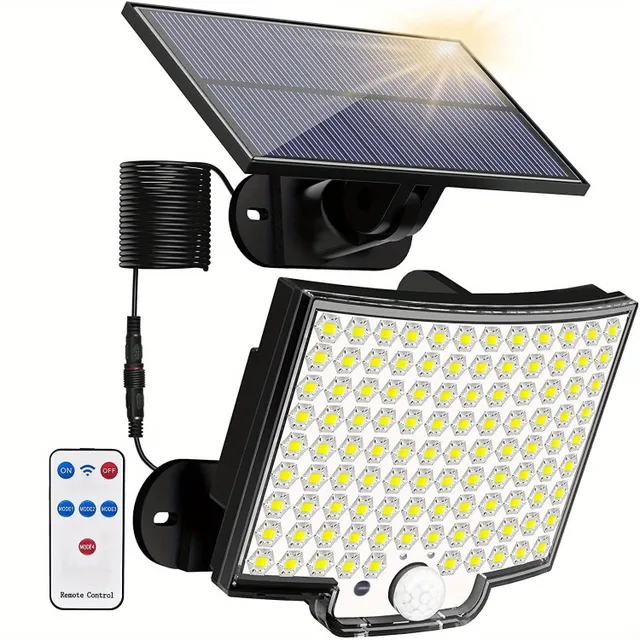 Bezdrátové venkovní světlo se senzorem - 106 LED, solární napájení, 4 režimy, vodotěsné IP65, 13,97x10,16 cm